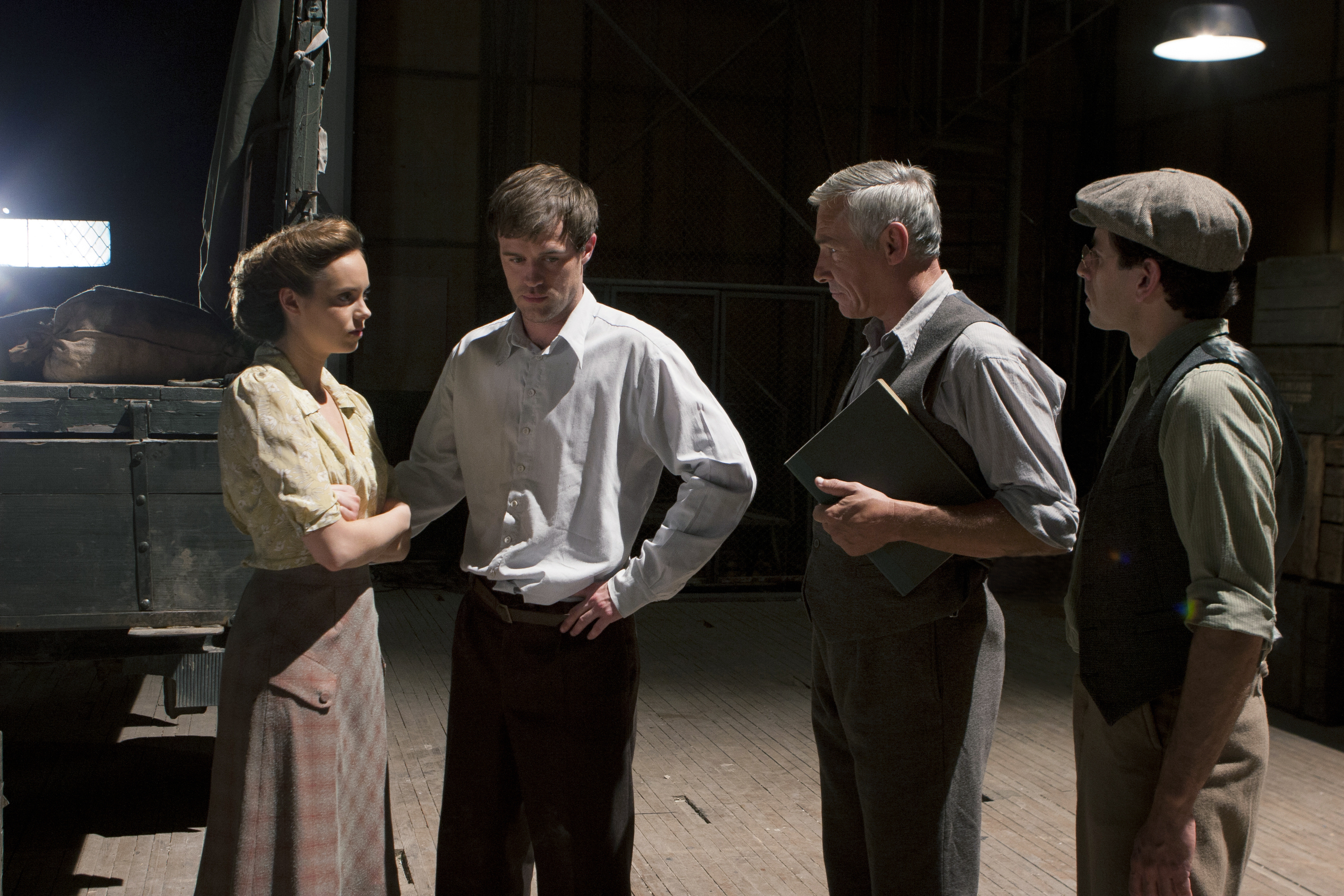 Still of Simon Dutton, Hannah Tointon, Jonas Armstrong and Christopher Williams in Walking with the Enemy (2013)