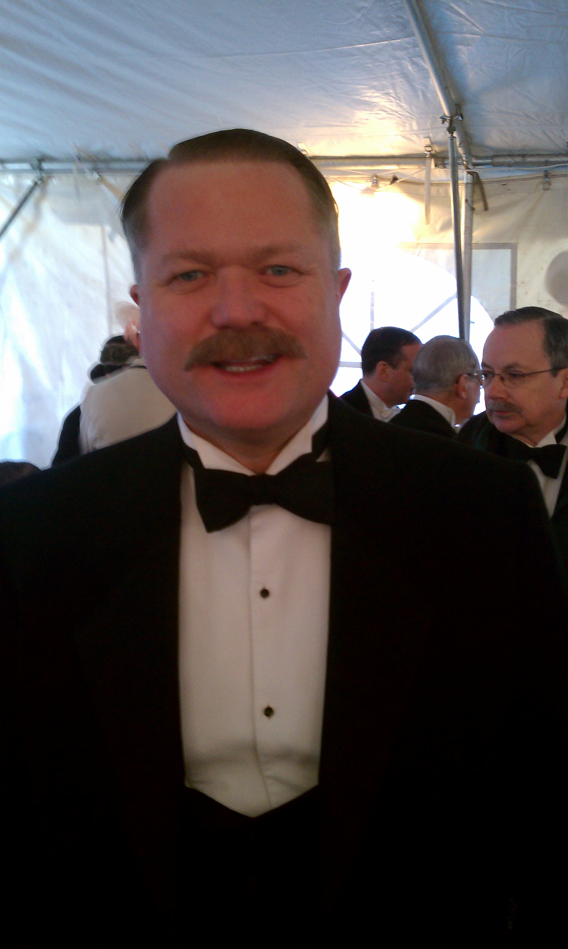 Jim Dykes backstage at BOARDWALK EMPIRE getting makeup finished (mustache, wrinkles, etc.)