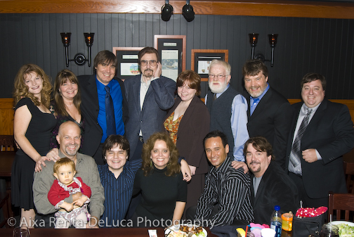 Legendary announcer/actor, Gary Owens, with Adam Dykstra, his family and friends during the Jack's Gift wrap party for which Gary hosted the premiere in Burbank, CA - 2008.
