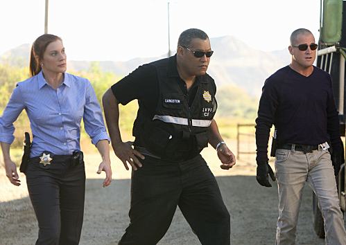 Still of Laurence Fishburne, George Eads and Katee Sackhoff in CSI kriminalistai (2000)