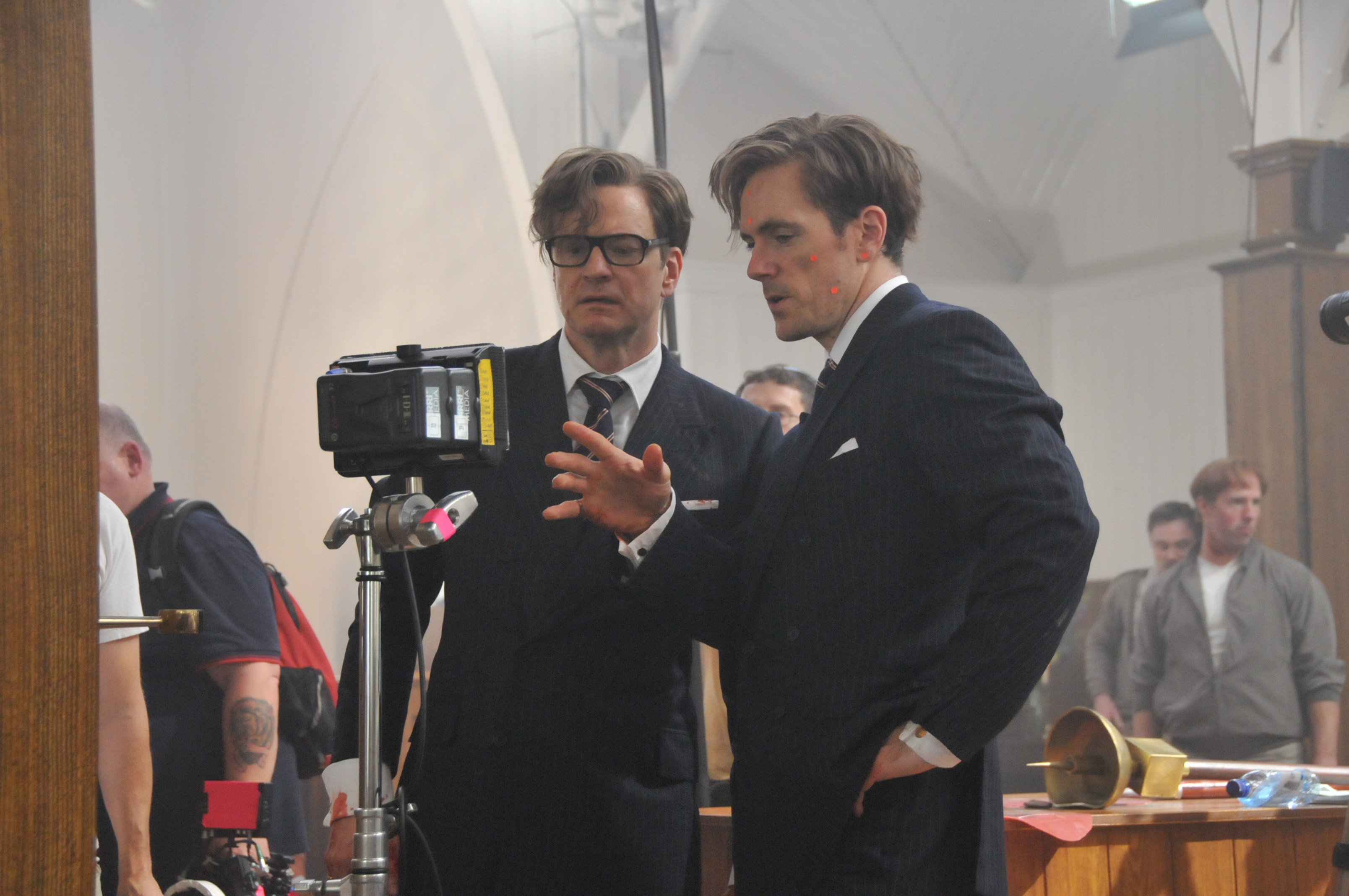 Rick English with Colin Firth checking playback on 