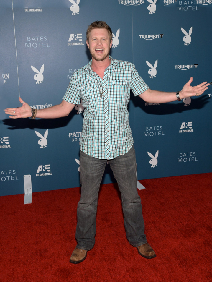 Kaj-Erik Eriksen arrives at the 2014 Playboy/Bates motel party at Comic Con.