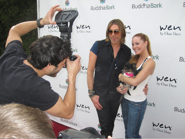 Tami Erin and Celebrity Hair Stylist Chaz Dean at the Buddhabark Celebrity Lounge red carpet benefit, Los Angeles, CA