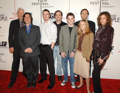 Donald Sutherland, Griffin Dunne, Michael Burns, Paz de la Huerta, Chris Evans, Tom Ortenberg, Kristen Stewart and Anton Yelchin at event of Fierce People (2005)