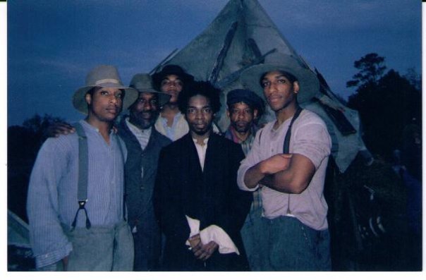 On location for the film 'Pavilion'. Pictured center is actor Dwight Ewell.