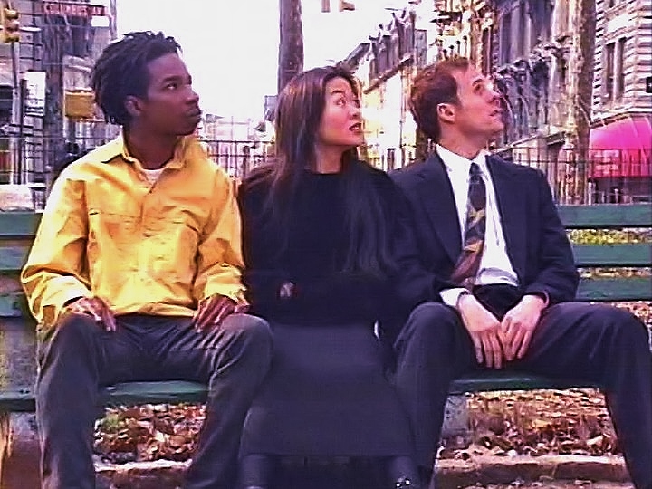 Actors Dwight Ewell, Lianna Pi and Paul Shultze in the Hal Hartley short 'NYC 3/94'