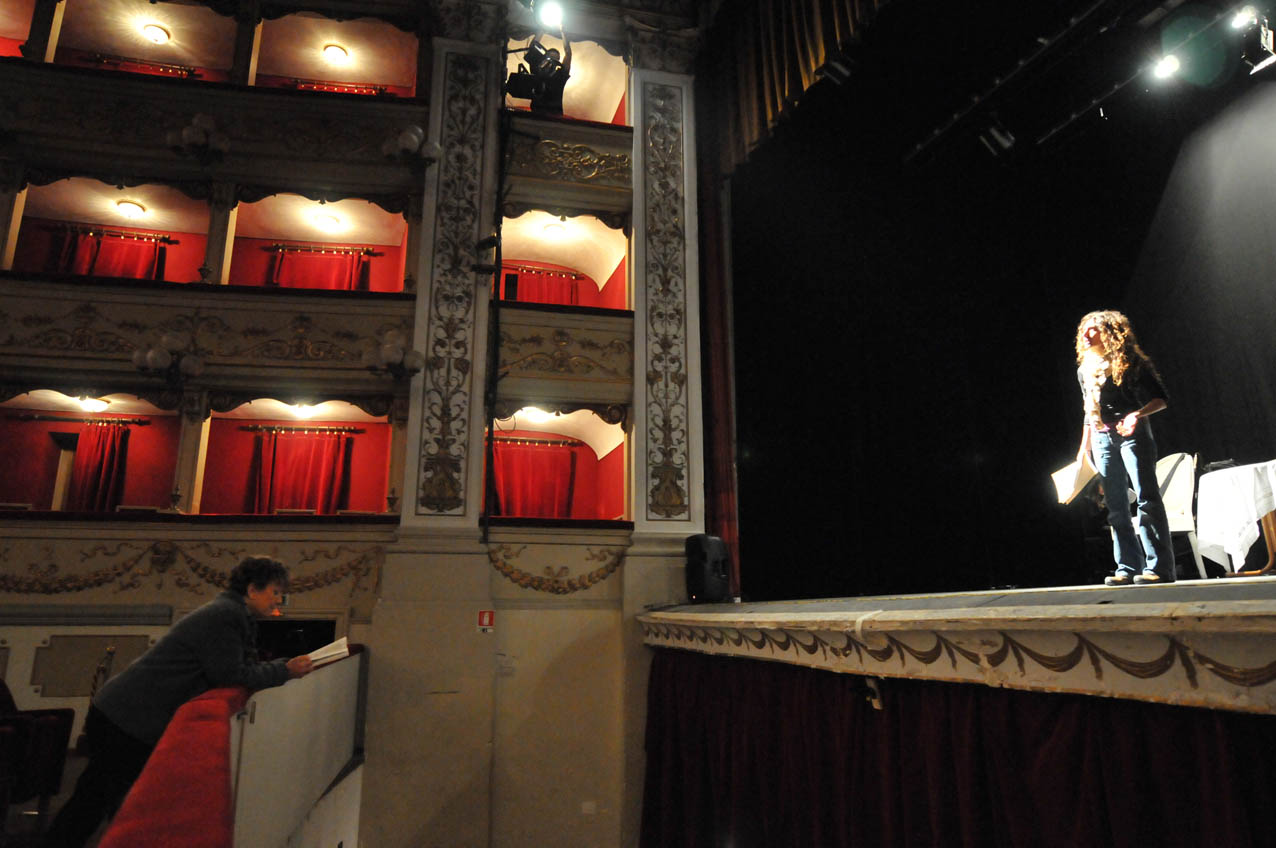 Francesca Fanti in rehearsal at the Marrucino theatre in Chieti Italy , directed by Dacia Maraini for the one woman show 