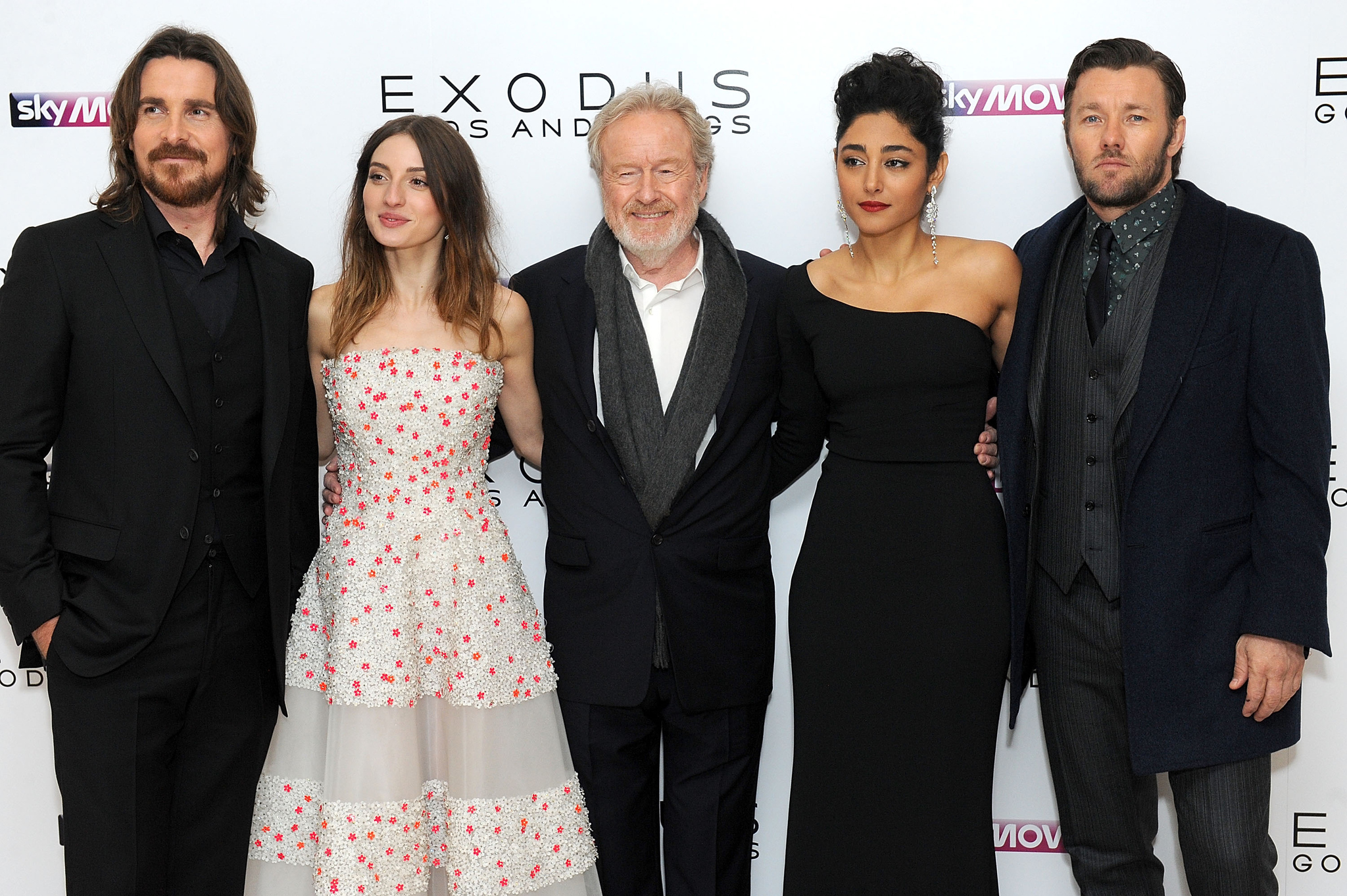 Christian Bale, Ridley Scott, Joel Edgerton, Golshifteh Farahani and María Valverde at event of Egzodas. Dievai ir karaliai (2014)