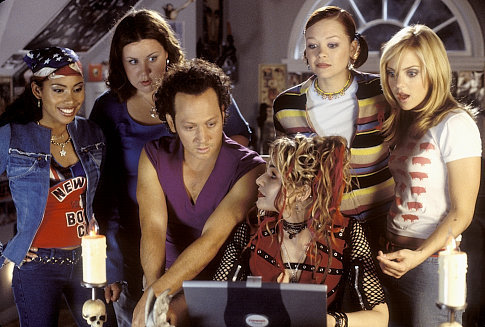 After waking up in the body of a 30-year-old man, Jessica (Rob Schneider, center left) and friends Keecia (Maritza Murray, far left), Hildenburg (Megan Kuhlmann, medium left), Lulu (Alexandra Holden, medium right), and April (Anna Faris, far right) try to figure out how to change him back into a woman with help from the high school witch, Eden (Sam Doumit, front center, right).