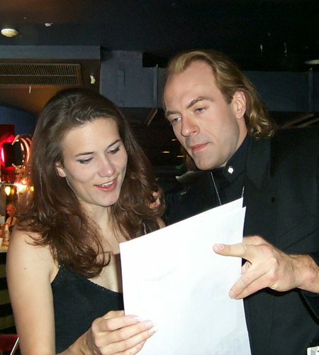 Trygve Lode reviewing dialogue with Cathryn Farnsworth