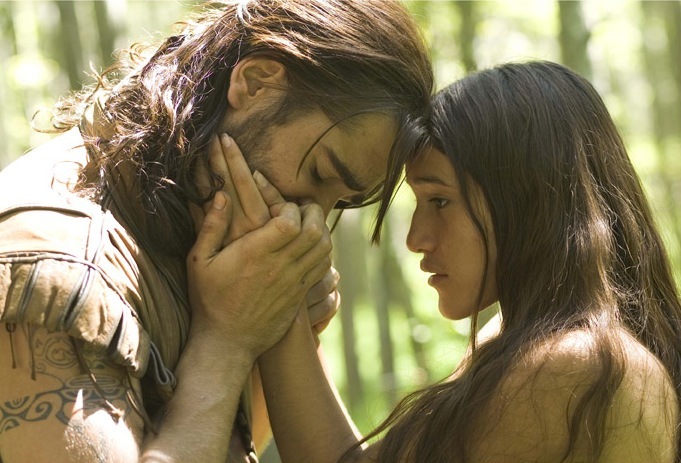 Still of Colin Farrell and Q'orianka Kilcher in The New World (2005)