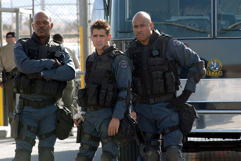Still of Samuel L. Jackson, LL Cool J and Colin Farrell in S.W.A.T. (2003)