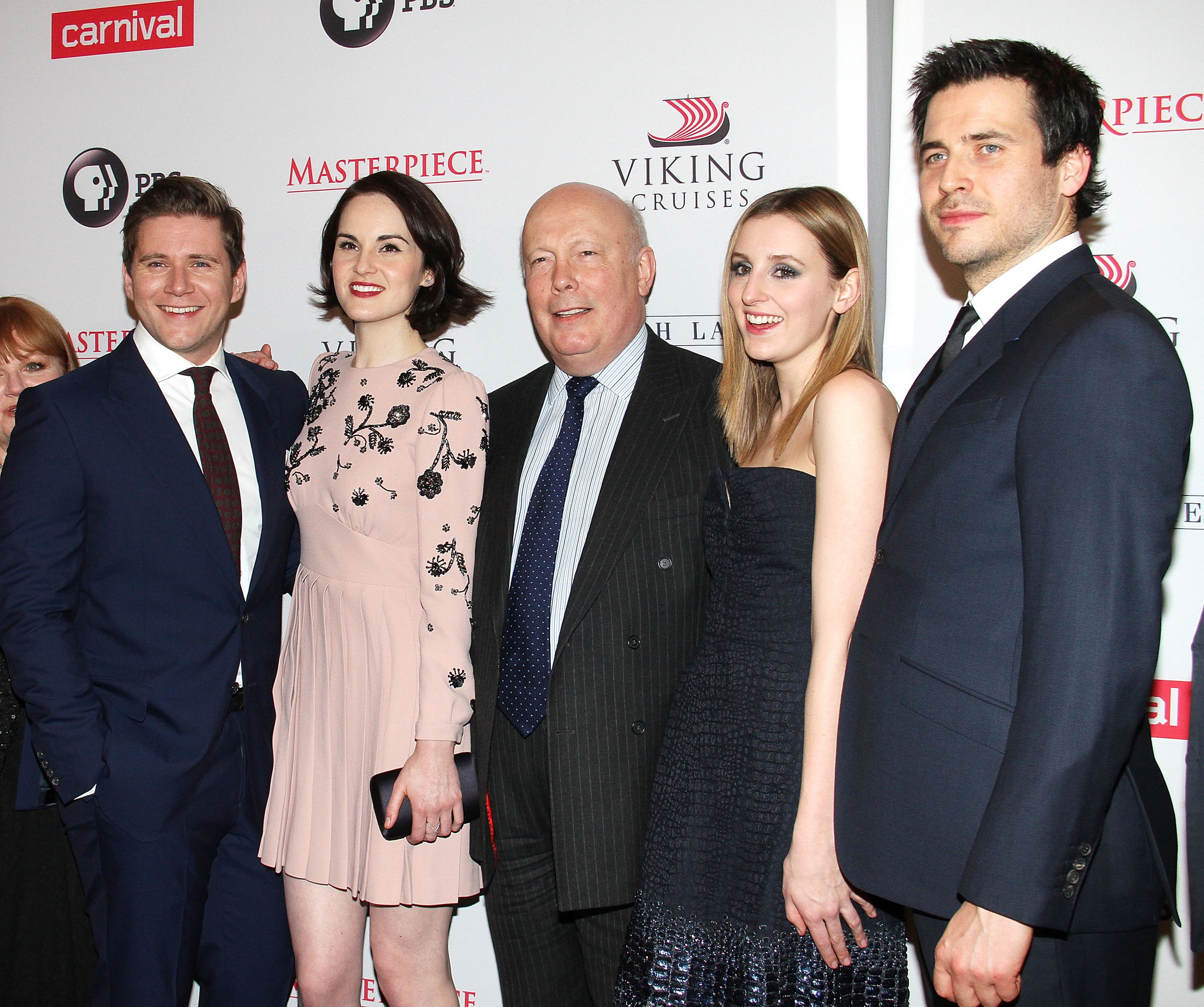 Julian Fellowes, Allen Leech, Rob James-Collier, Michelle Dockery and Laura Carmichael at event of Downton Abbey (2010)