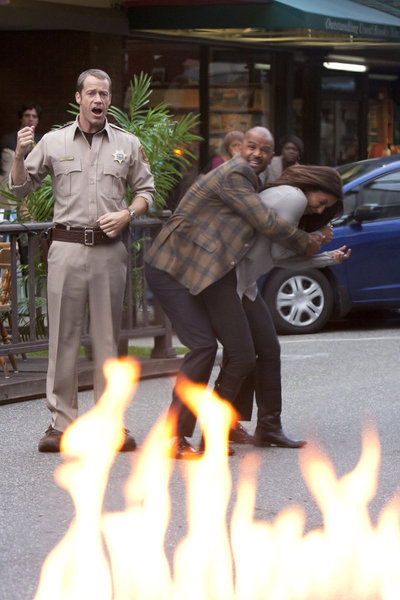 Still of Colin Ferguson, Salli Richardson-Whitfield and Dondre Whitfield in Eureka (2006)