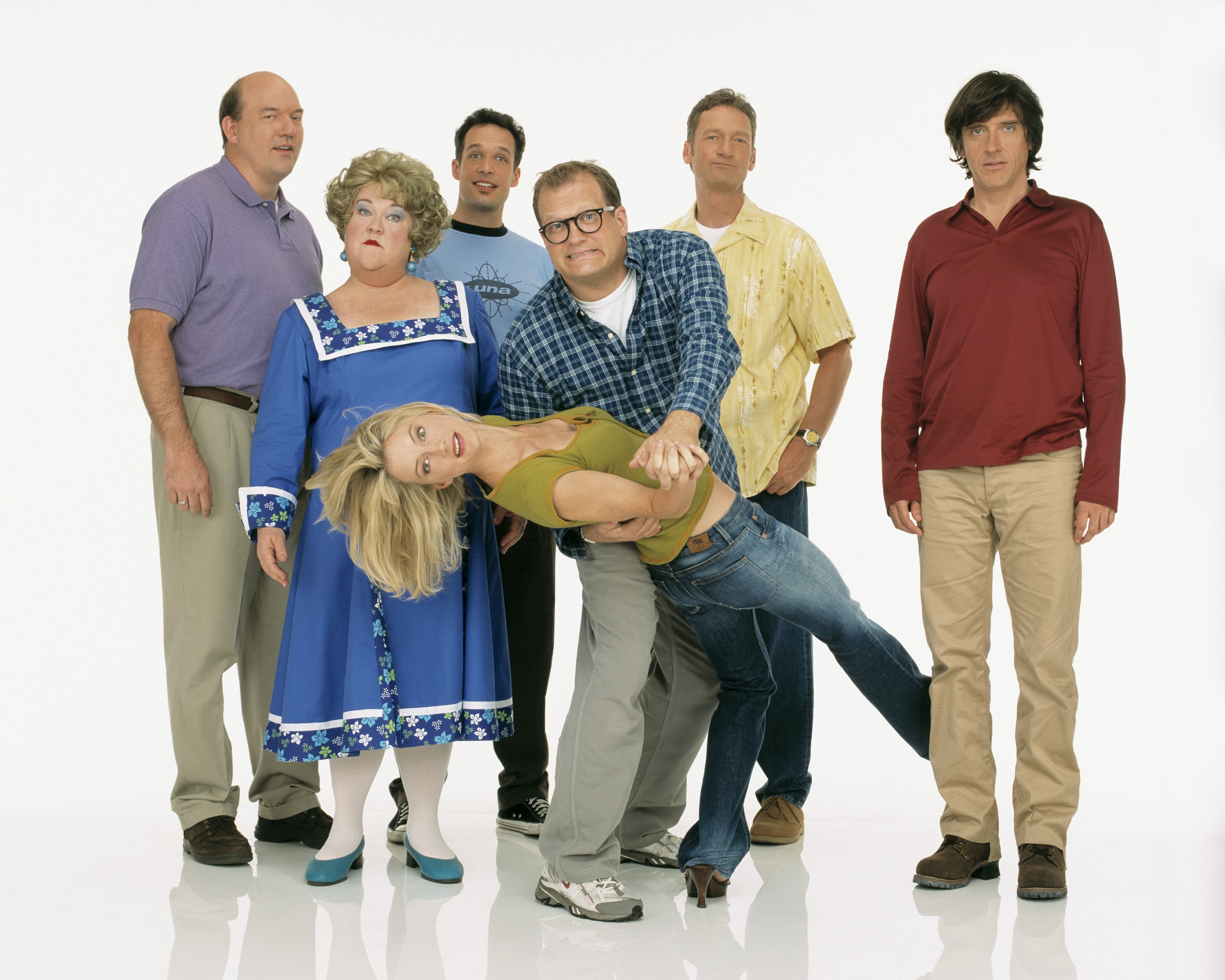 Still of John Carroll Lynch, Drew Carey, Diedrich Bader, Dan Castellaneta, Craig Ferguson, Kathy Kinney, Ryan Stiles and Cynthia Watros in The Drew Carey Show (1995)