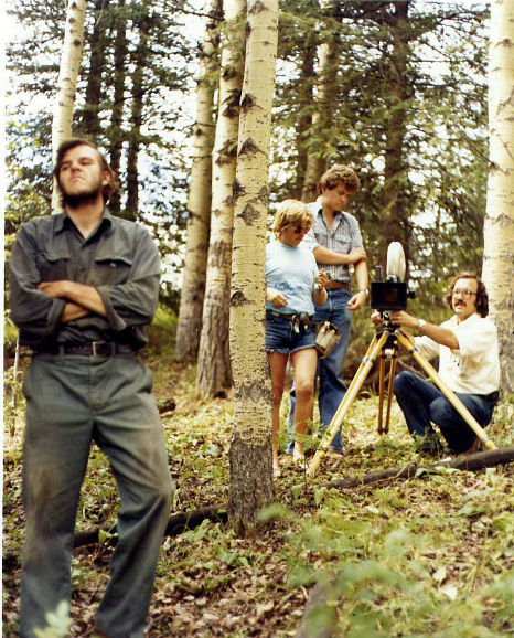 Brad Fernie, Douglas Craik, David Winning, Andrew Jaremko. Filming SEQUENCE, August 12, 1979. West of Cochrane, Alberta.