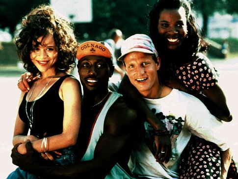Woody Harrelson, Wesley Snipes, Rosie Perez and Tyra Ferrell in White Men Can't Jump (1992)