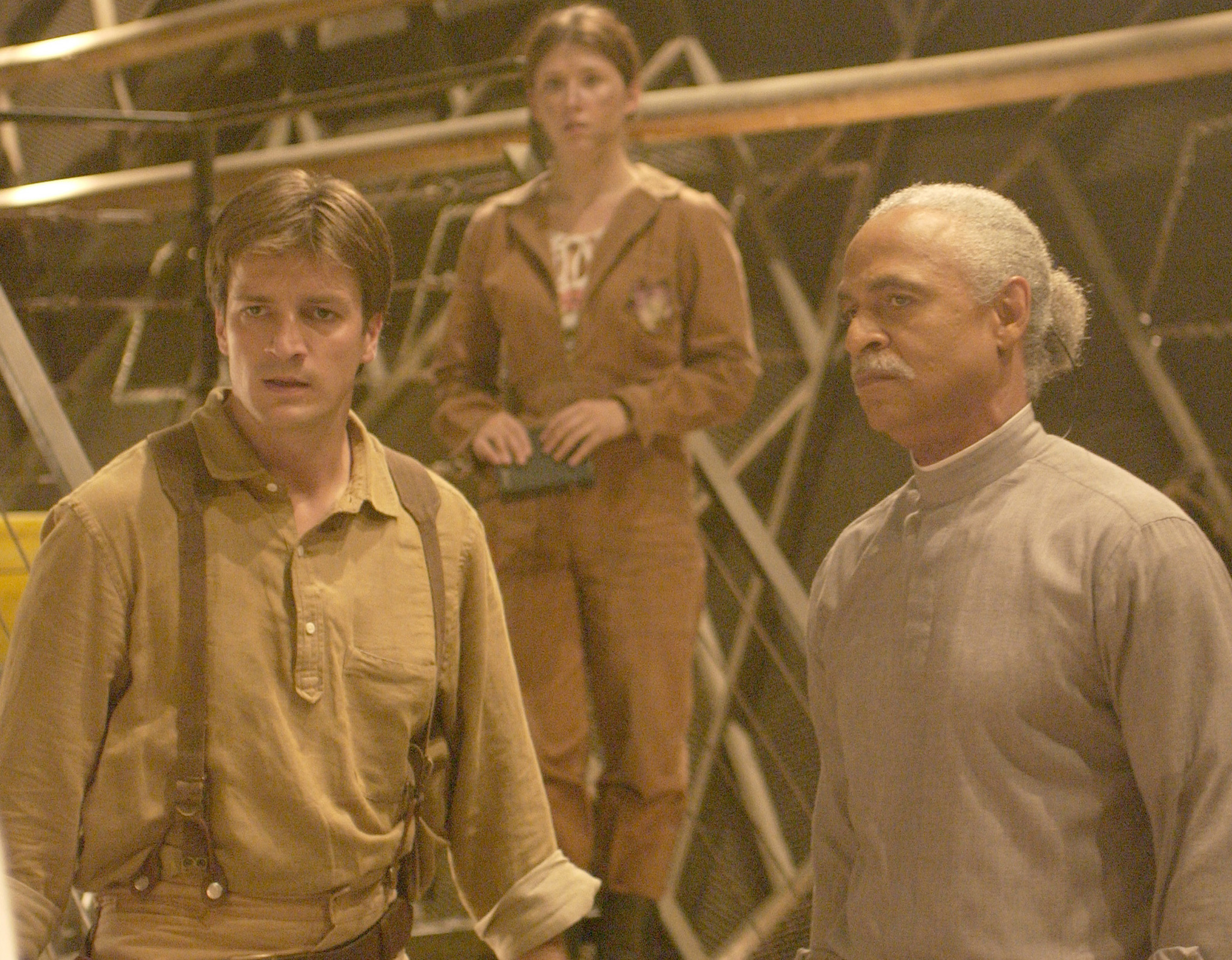 Still of Nathan Fillion, Ron Glass and Jewel Staite in Firefly (2002)