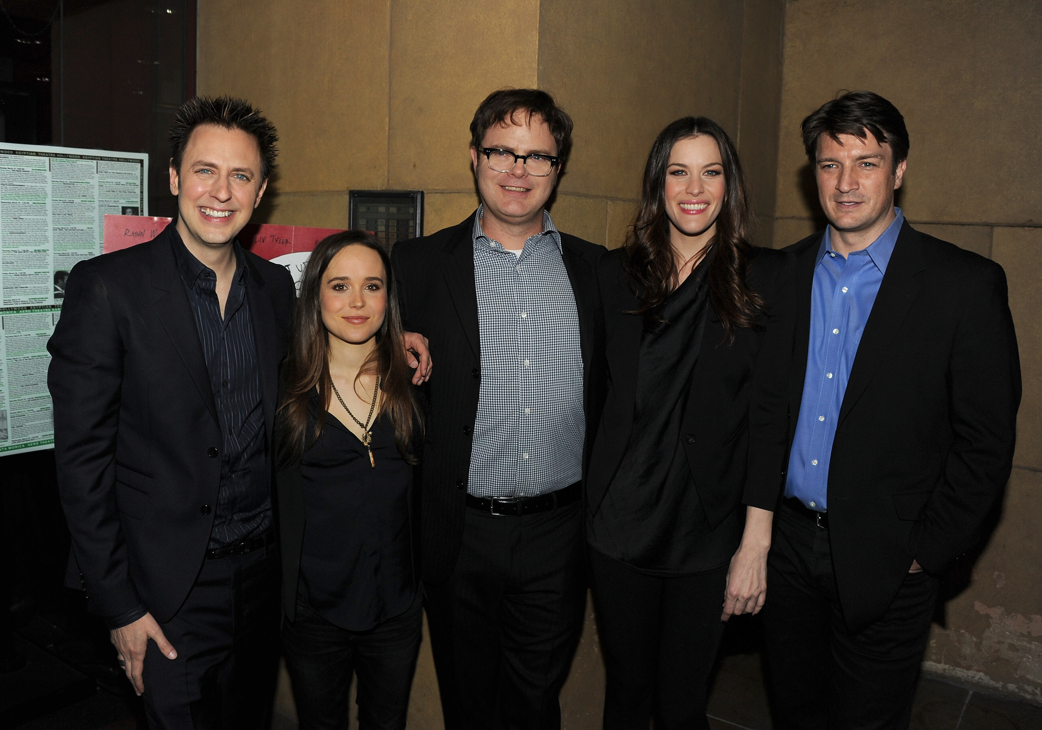 Liv Tyler, Nathan Fillion, James Gunn, Ellen Page and Rainn Wilson at event of Super (2010)