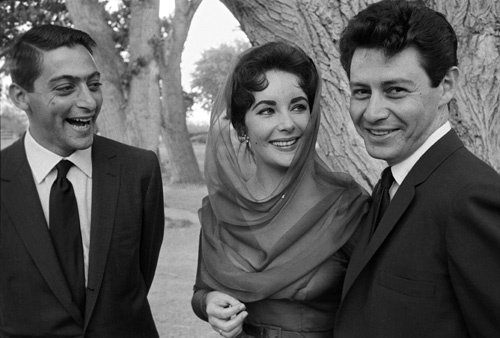 Elizabeth Taylor and Eddie Fisher on their wedding day in Las Vegas with best man Mike Todd Jr.