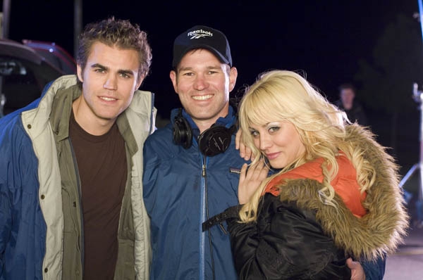 Paul Wesley, Jeff Fisher and Kaley Cuoco on the set of KILLER MOVIE