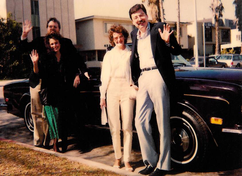 Robert & Ellen Fisher's first Rolls Royce, in Beverly Hills, CA with Director Rick Pamplin and G.L.O.W. star Americana (Cindy Maranne).