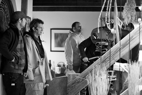 Luke Fisher, Steve Arnold and Thom Fitzgerald on the set of Cloudburst