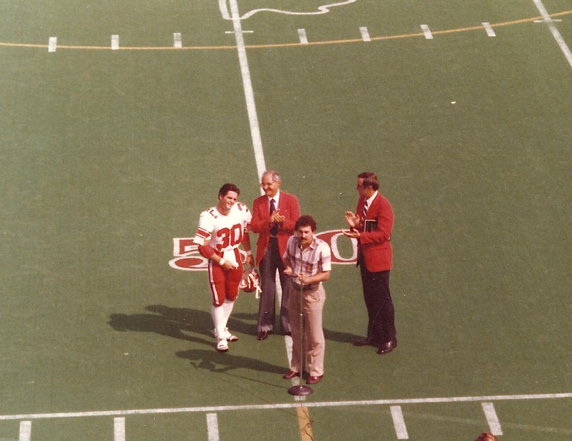 ISU WR Jim Fitzpatrick receiving the Key to the City for his charitable work with McClean County Crippled Children's Camp