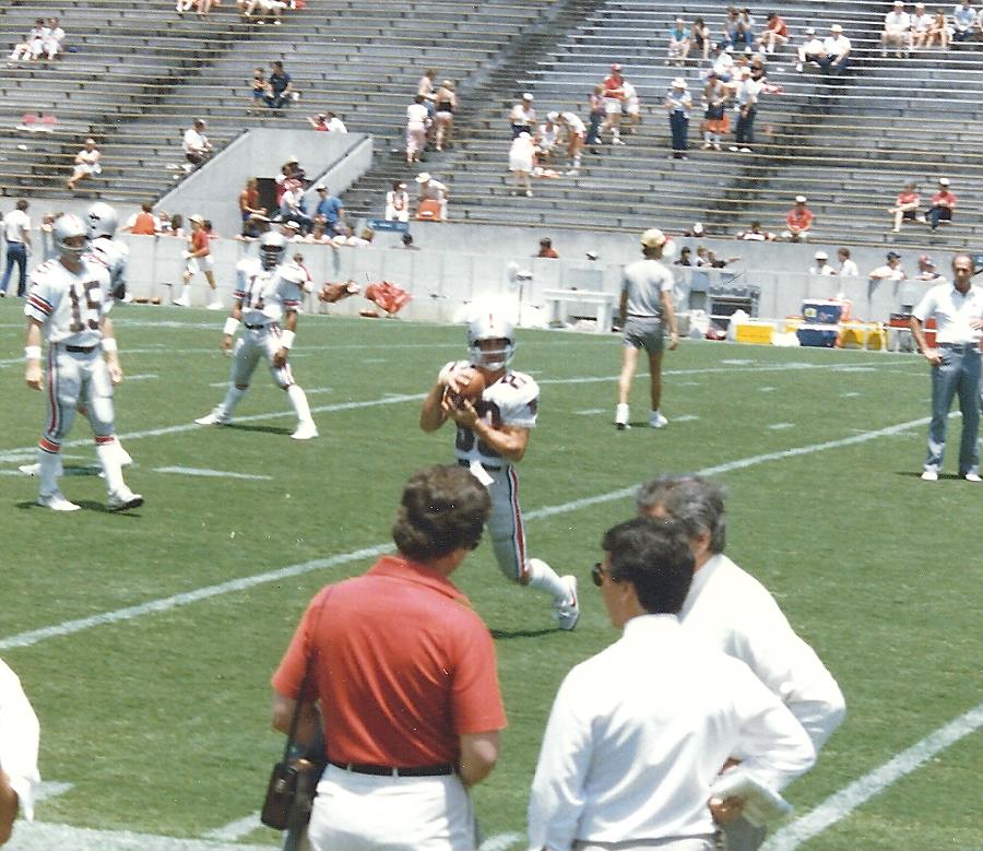 #83 WR Jim Fitzpatrick catching a ball from John Reaves prior to the game against Houston