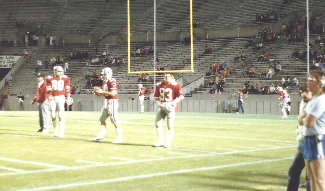 Tampa Bay's #83 Jim Fitzpatrick warming-up to face Denver