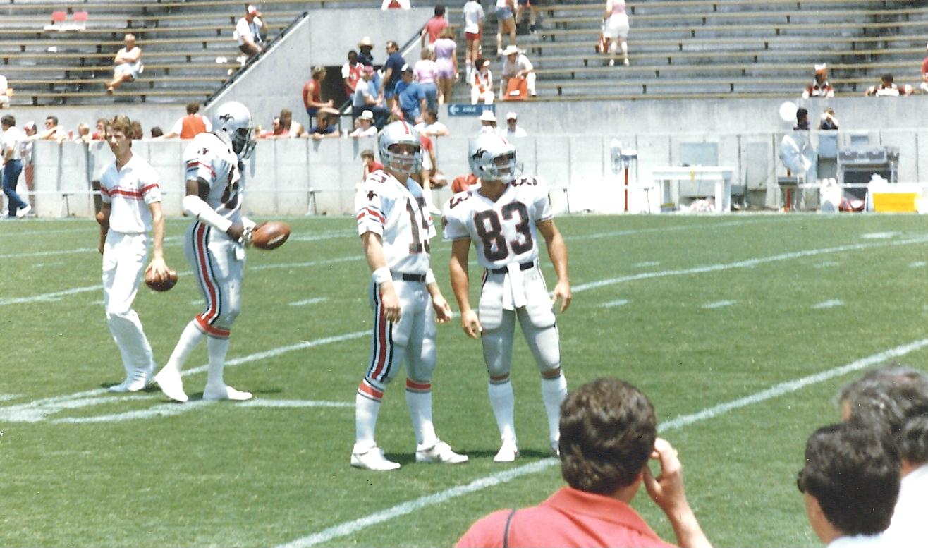 Tampa's QB Jimmy Jordan & WR Jimmy Fitzpatrick converse on the field prior to facing Jacksonville