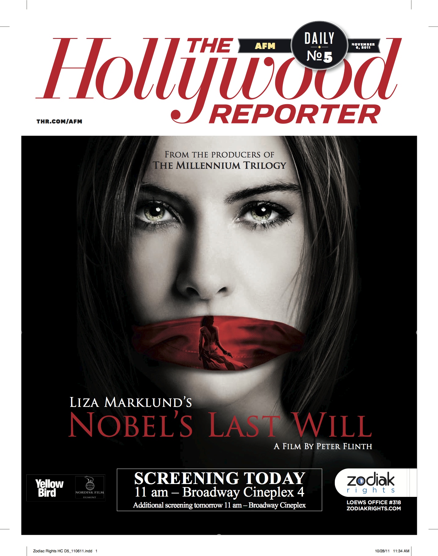 Front page of THR Nov. 6. 2011 Poster for 