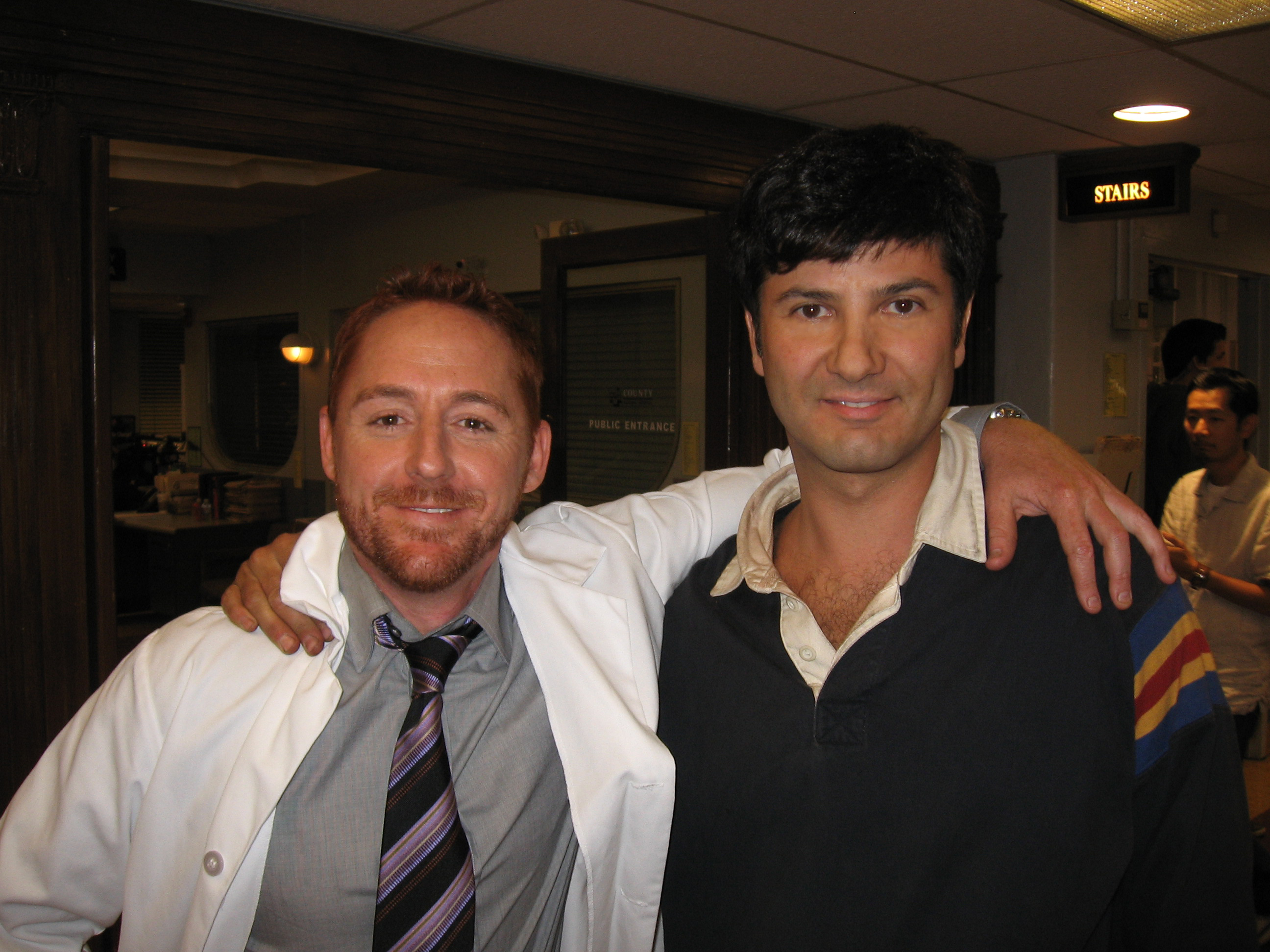 Ethan Flower and Scott Grimes on the set of E.R.