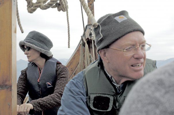 Deborah Smith Ford and Alton Ford on viking ship in Norway. The replica ship was used in 