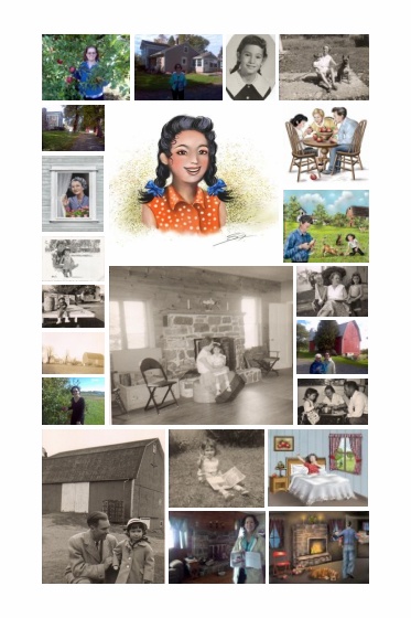 Collage of images in Ford's children's books of the book series 