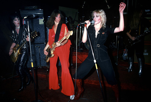 The Runaways (Joan Jett, Jackie Fox, Lita Ford, Cherie Currie) performing at CBGB in New York City on August 2, 1976