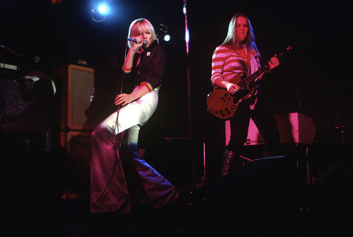 The Runaways (Cherie Currie, Lita Ford) performing at CBGB in New York City on August 2, 1976