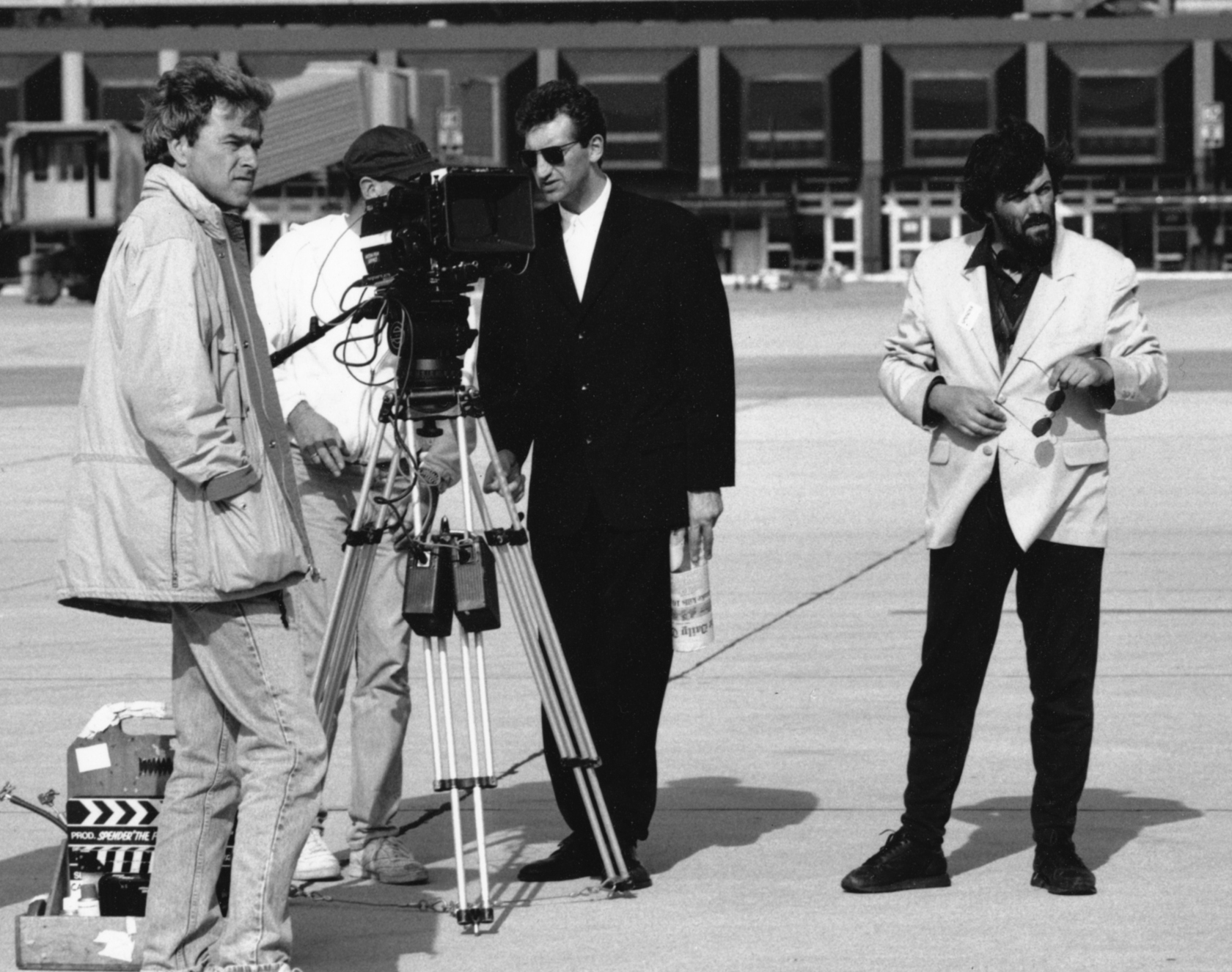 Matt Forrest (director), Jimmy Nail (actor) & Peter Sinclair (d.o.p.) on the 'Spender' movie set at Marseille Airport, France