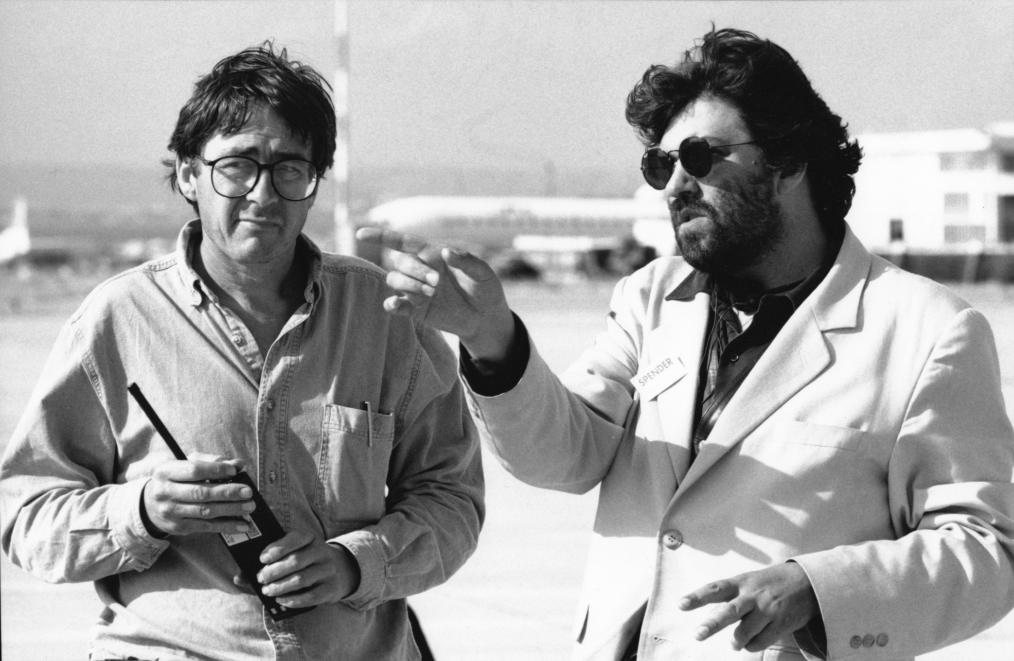 Matt Forrest (director) and Gareth Tandy (1st AD) on the 'Spender' movie set at Marseille Airport, France