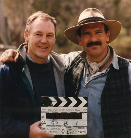 John Fox with Andrew Clarke on the set of Snowy River: The McGregor Saga (1993) close to the end of the series back in 1996