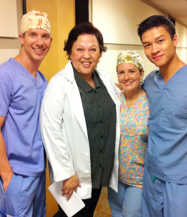 with Todd Stroik, Amy Hill and Ethan Phong on the set of Big Gay Love