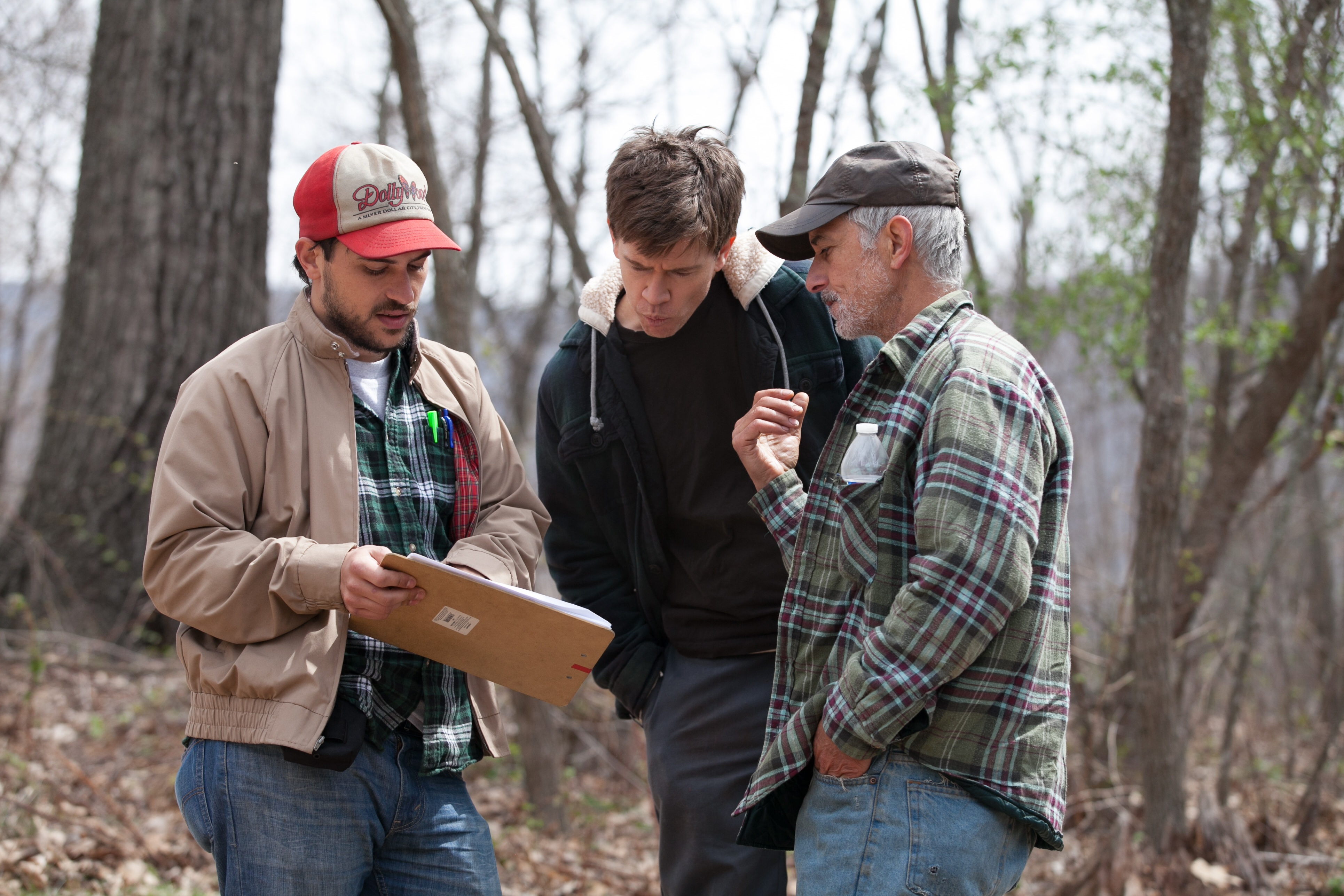 Brian Lee Franklin and David Strathairn with director Wade Vanover on the set of REPEATER (2014)