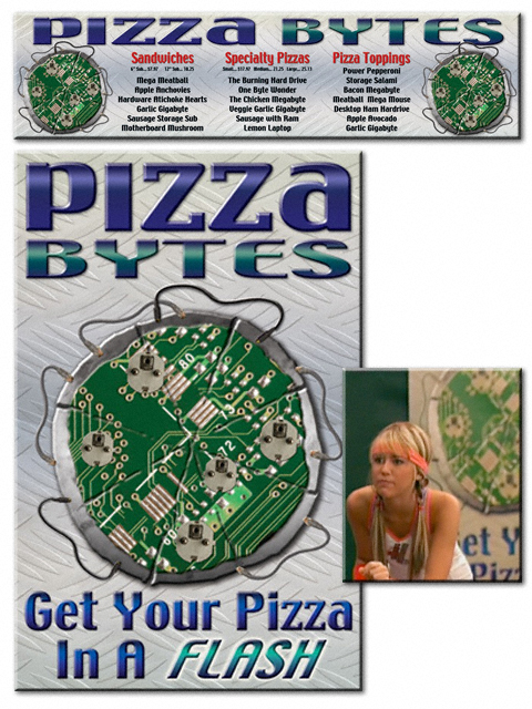 Pizza Bytes restaurant menu and poster - Hannah Montana