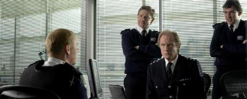 Still of Steve Coogan, Martin Freeman, Bill Nighy and Simon Pegg in Hot Fuzz (2007)