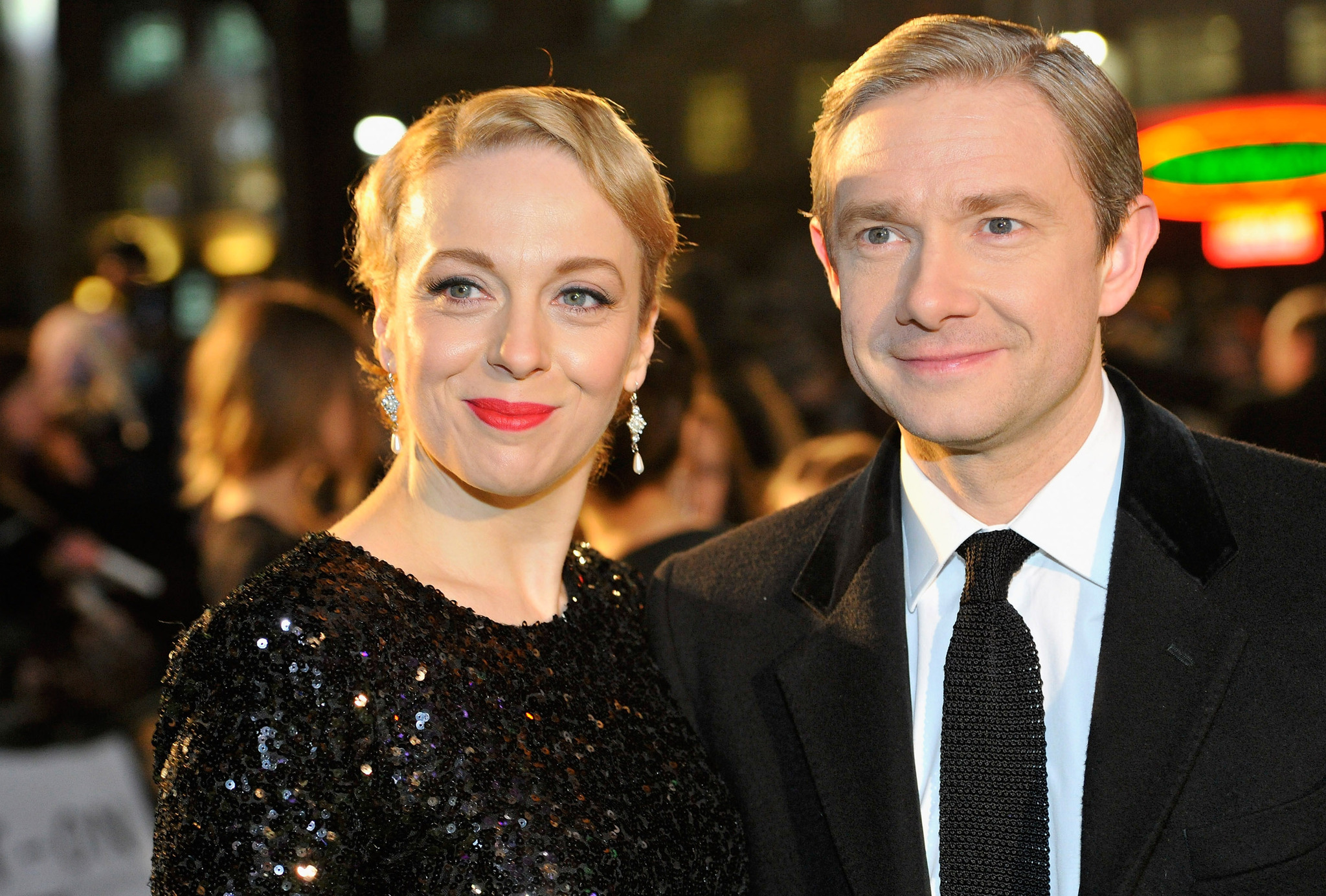 Amanda Abbington and Martin Freeman at event of Hobitas: nelaukta kelione (2012)