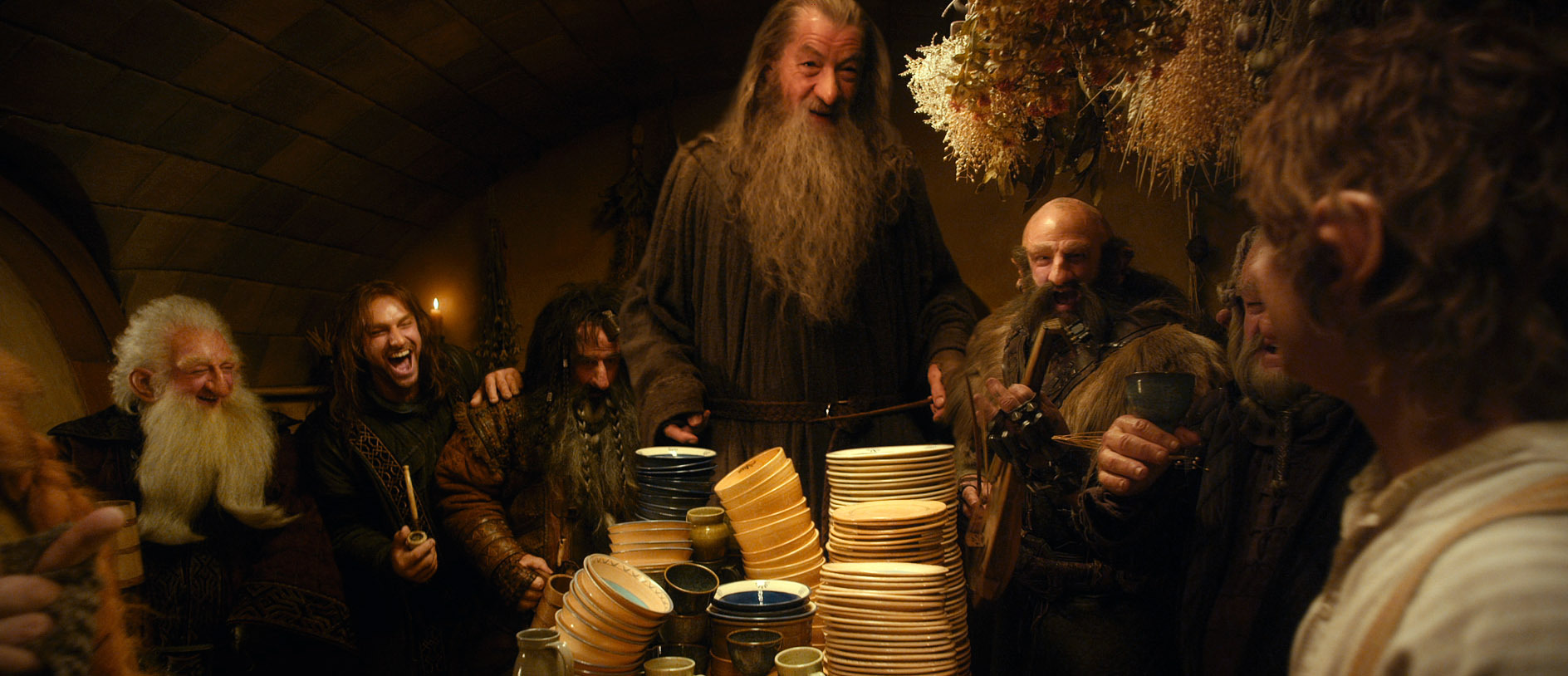 Still of Ian McKellen, Martin Freeman, Mark Hadlow, Graham McTavish and Ken Stott in Hobitas: nelaukta kelione (2012)