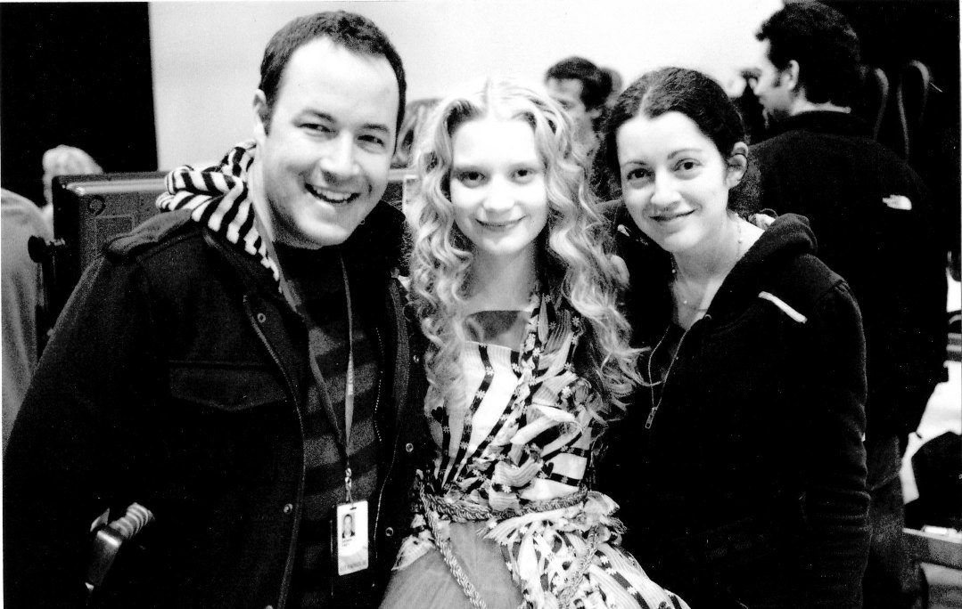 Derek Frey, Mia Wasikowska and Leah Gallo - on the set of 