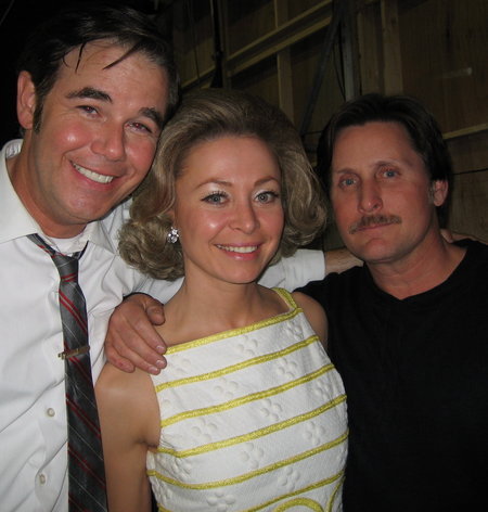 Spencer Garrett (David Novak), Jeridan Frye (Ethel Kennedy), and Emilio Estevez (Director/Tim) on the set of Bobby (2006).