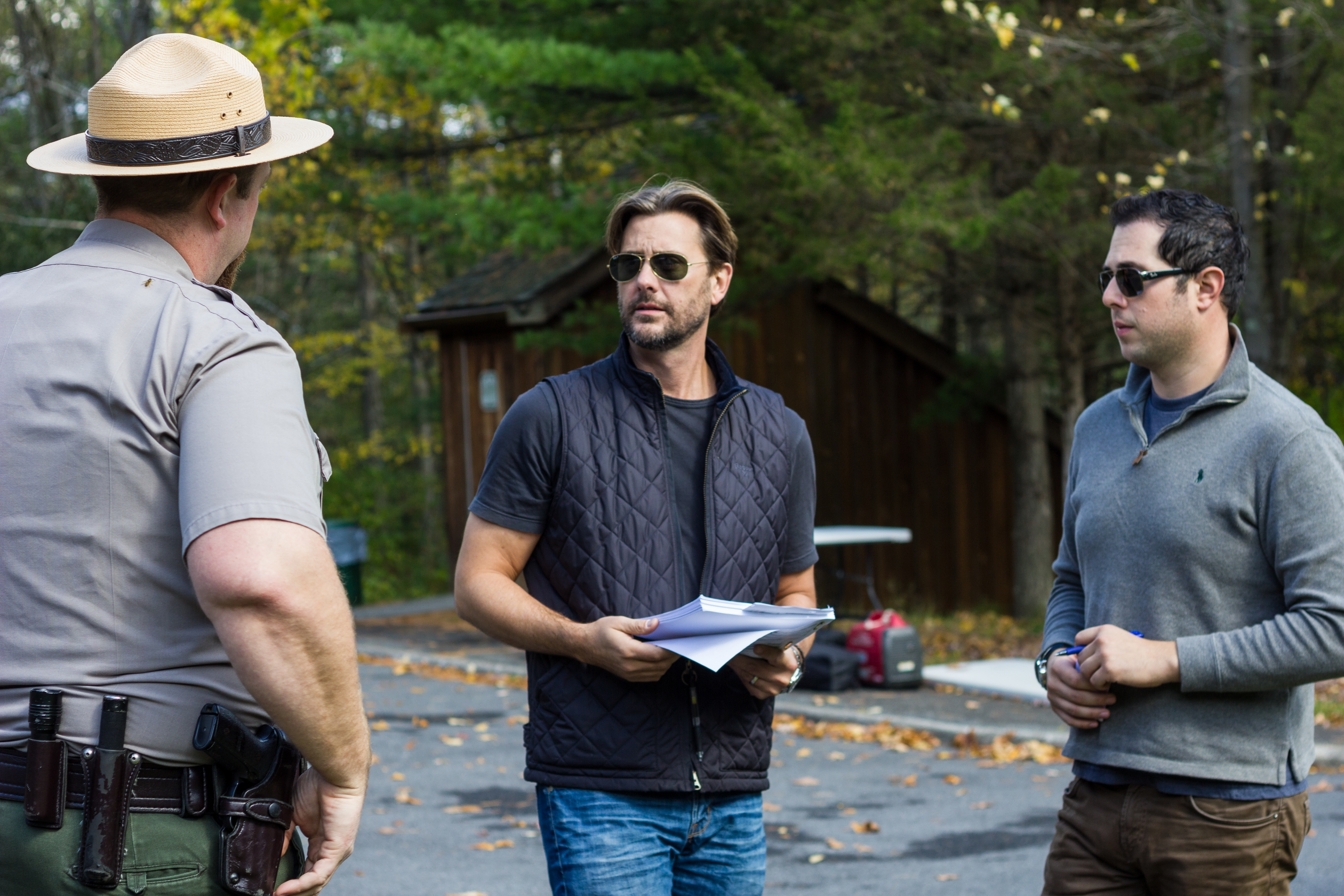 Marcus Dean Fuller and Jason Potash on set of Adirondack Hunt Club, 2014