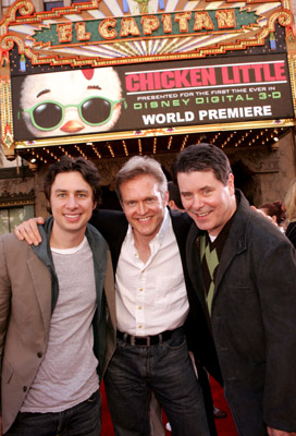 Zach Braff, Mark Dindal and Randy Fullmer at event of Chicken Little (2005)